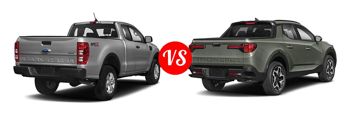 2021 Ford Ranger SuperCab Pickup XL vs. 2022 Hyundai Santa Cruz Pickup Limited / SE / SEL - Rear Right Comparison