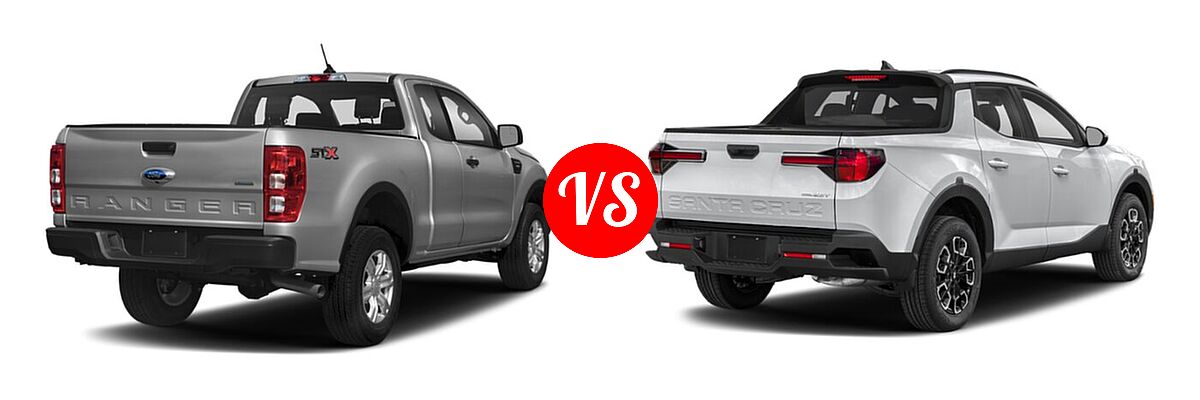 2021 Ford Ranger SuperCab Pickup XL vs. 2022 Hyundai Santa Cruz Pickup SEL Premium - Rear Right Comparison