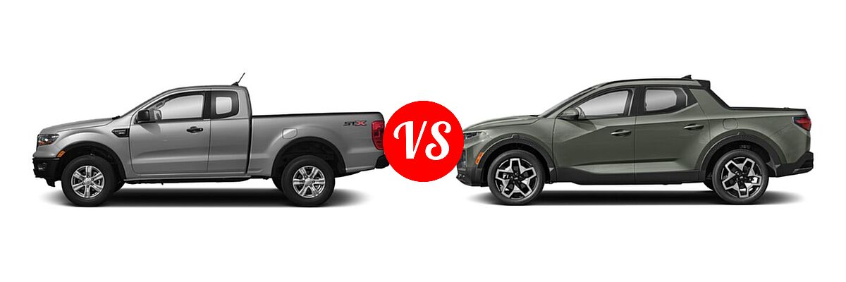2021 Ford Ranger SuperCab Pickup XL vs. 2022 Hyundai Santa Cruz Pickup Limited / SE / SEL - Side Comparison