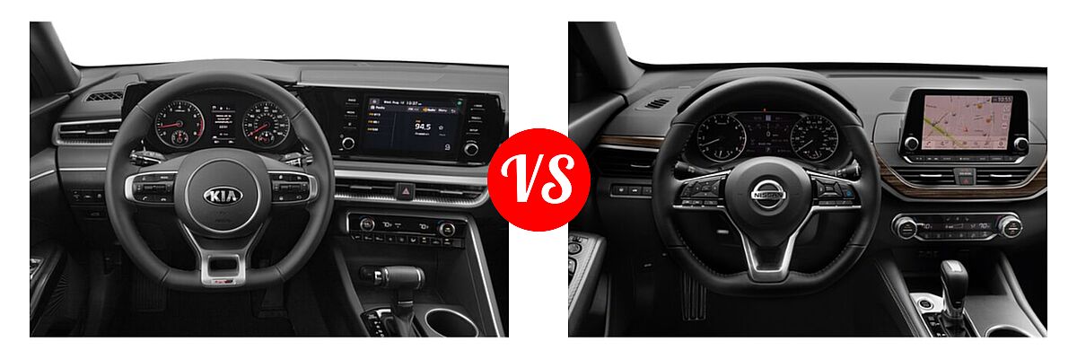 2021 Kia K5 Sedan GT-Line vs. 2021 Nissan Altima Sedan 2.5 Platinum / 2.5 SL / 2.5 SV - Dashboard Comparison