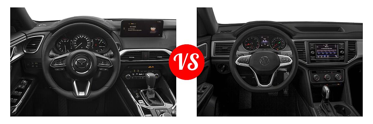 2021 Mazda CX-9 SUV Grand Touring vs. 2021 Volkswagen Atlas Cross Sport SUV 2.0T S / 2.0T SE / 2.0T SE w/Technology / 2.0T SEL / 2.0T SEL Premium / 3.6L V6 SE w/Technology / 3.6L V6 SE w/Technology R-Line / 3.6L V6 SEL / 3.6L V6 SEL Premium / 3.6L V6 SEL Premium R-Line / 3.6L V6 SEL R-Line - Dashboard Comparison