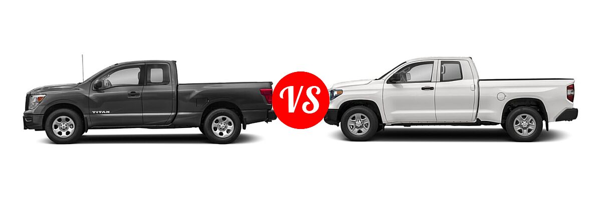 2021 Nissan Titan King Cab Pickup PRO-4X / S / SV vs. 2021 Toyota Tundra 2WD Pickup SR / SR5 - Side Comparison
