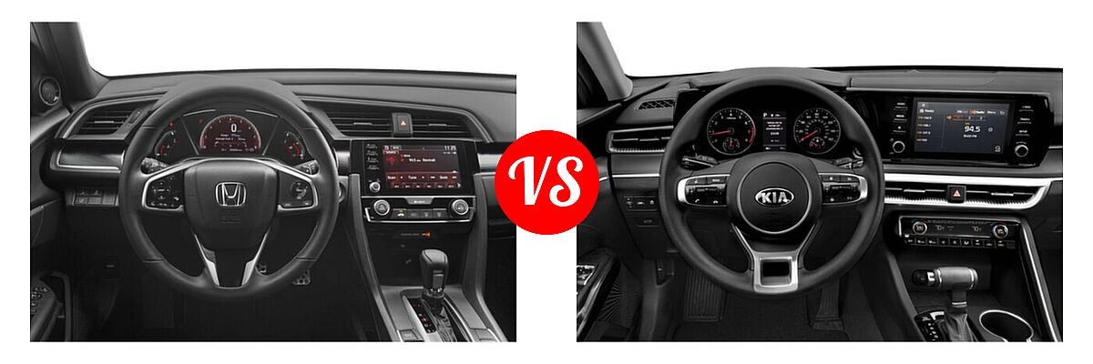 2021 Honda Civic Sedan Sport vs. 2021 Kia K5 Sedan GT / LX / LXS - Dashboard Comparison