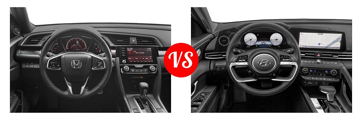 2021 Honda Civic Sedan Sport vs. 2021 Hyundai Elantra Sedan Limited / N Line / SE - Dashboard Comparison