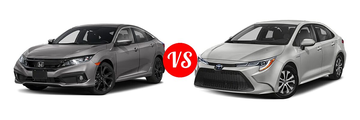 2021 Honda Civic Sedan Sport vs. 2021 Toyota Corolla Sedan Hybrid Hybrid LE - Front Left Comparison