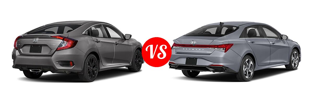 2021 Honda Civic Sedan Sport vs. 2021 Hyundai Elantra Sedan Limited / N Line / SE - Rear Right Comparison