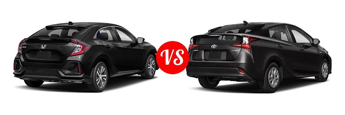2021 Honda Civic Hatchback LX vs. 2021 Toyota Prius Hatchback Hybrid LE / Limited - Rear Right Comparison