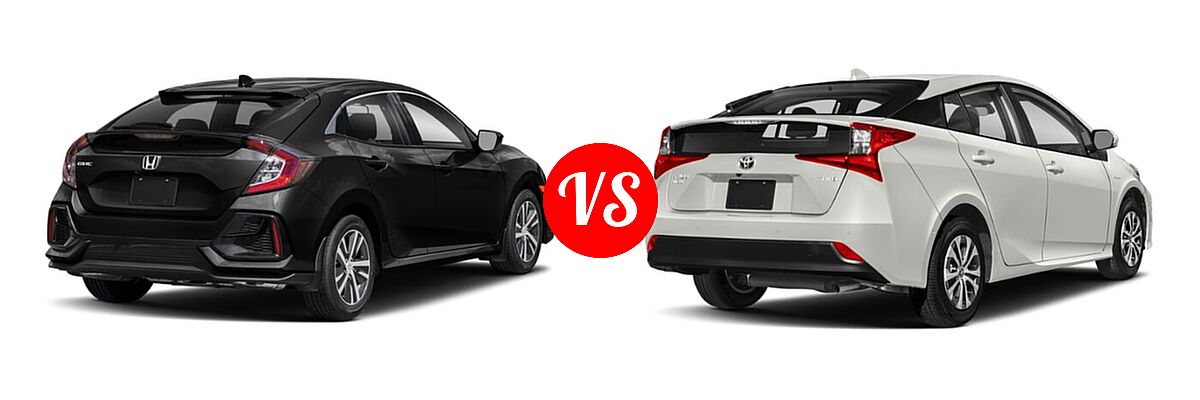 2021 Honda Civic Hatchback LX vs. 2021 Toyota Prius Hatchback Hybrid LE - Rear Right Comparison
