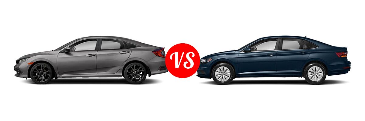 2021 Honda Civic Sedan Sport vs. 2021 Volkswagen Jetta Sedan S / SE / SEL / SEL Premium - Side Comparison