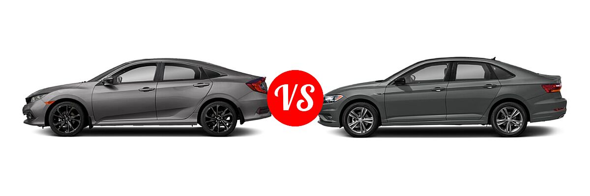 2021 Honda Civic Sedan Sport vs. 2021 Volkswagen Jetta Sedan R-Line - Side Comparison