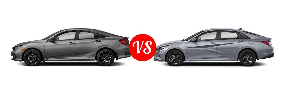 2021 Honda Civic Sedan Sport vs. 2021 Hyundai Elantra Sedan SEL - Side Comparison