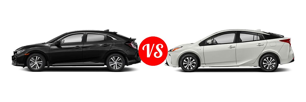 2021 Honda Civic Hatchback LX vs. 2021 Toyota Prius Hatchback Hybrid LE - Side Comparison
