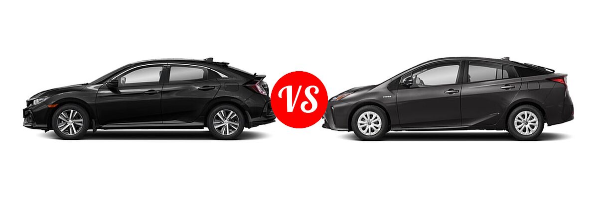 2021 Honda Civic Hatchback LX vs. 2021 Toyota Prius Hatchback Hybrid 20th Anniversary Edition / L Eco / XLE - Side Comparison
