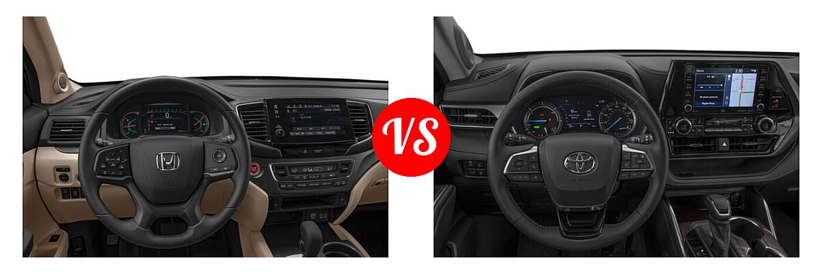 2021 Honda Pilot SUV EX vs. 2021 Toyota Highlander Hybrid SUV Hybrid Hybrid Limited - Dashboard Comparison