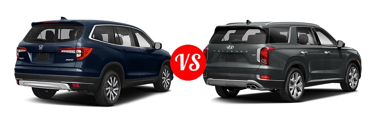 2021 Honda Pilot SUV EX vs. 2021 Hyundai Palisade SUV Calligraphy / SE / SEL - Rear Right Comparison