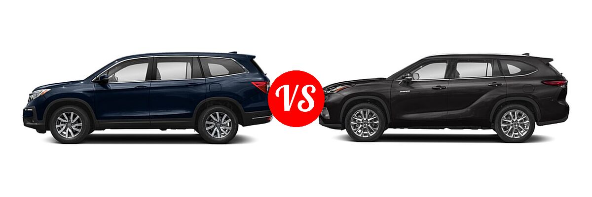 2021 Honda Pilot SUV EX vs. 2021 Toyota Highlander Hybrid SUV Hybrid Hybrid Limited - Side Comparison