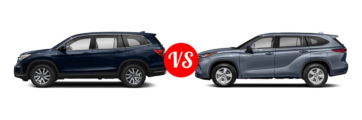 2021 Honda Pilot SUV EX vs. 2021 Toyota Highlander Hybrid SUV Hybrid Hybrid LE / Hybrid XLE - Side Comparison
