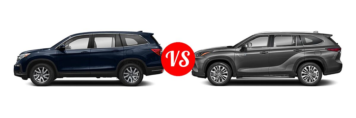 2021 Honda Pilot SUV EX vs. 2021 Toyota Highlander Hybrid SUV Hybrid Hybrid Platinum - Side Comparison