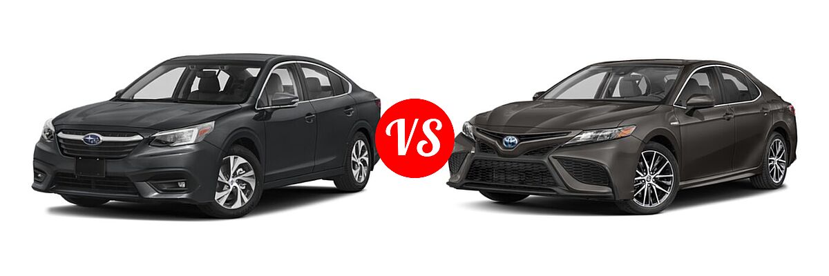 2021 Subaru Legacy Sedan Premium vs. 2021 Toyota Camry Hybrid Sedan Hybrid Hybrid SE - Front Left Comparison