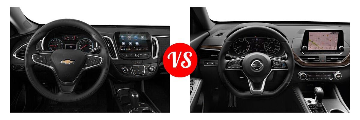 2021 Chevrolet Malibu Sedan LT vs. 2021 Nissan Altima Sedan 2.5 Platinum / 2.5 SL / 2.5 SV - Dashboard Comparison