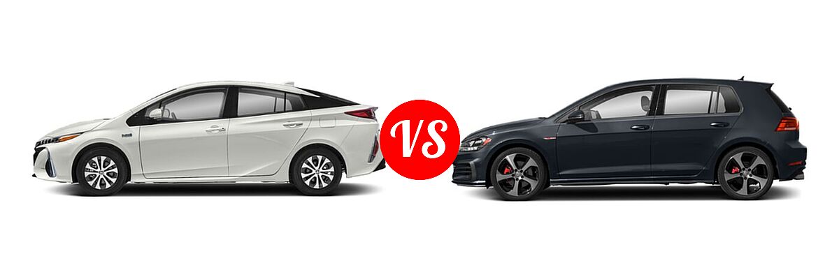 2021 Toyota Prius Prime Hatchback PHEV LE / XLE vs. 2021 Volkswagen Golf GTI Hatchback S - Side Comparison
