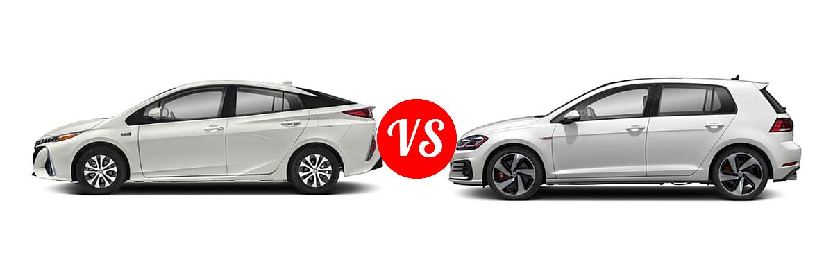 2021 Toyota Prius Prime Hatchback PHEV LE / XLE vs. 2021 Volkswagen Golf GTI Hatchback Autobahn / SE - Side Comparison