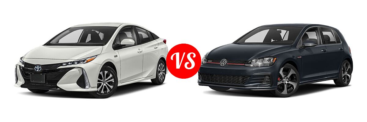 2021 Toyota Prius Prime Hatchback PHEV LE / XLE vs. 2021 Volkswagen Golf GTI Hatchback S - Front Left Comparison