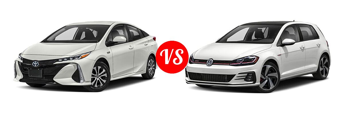 2021 Toyota Prius Prime Hatchback PHEV LE / XLE vs. 2021 Volkswagen Golf GTI Hatchback Autobahn / SE - Front Left Comparison