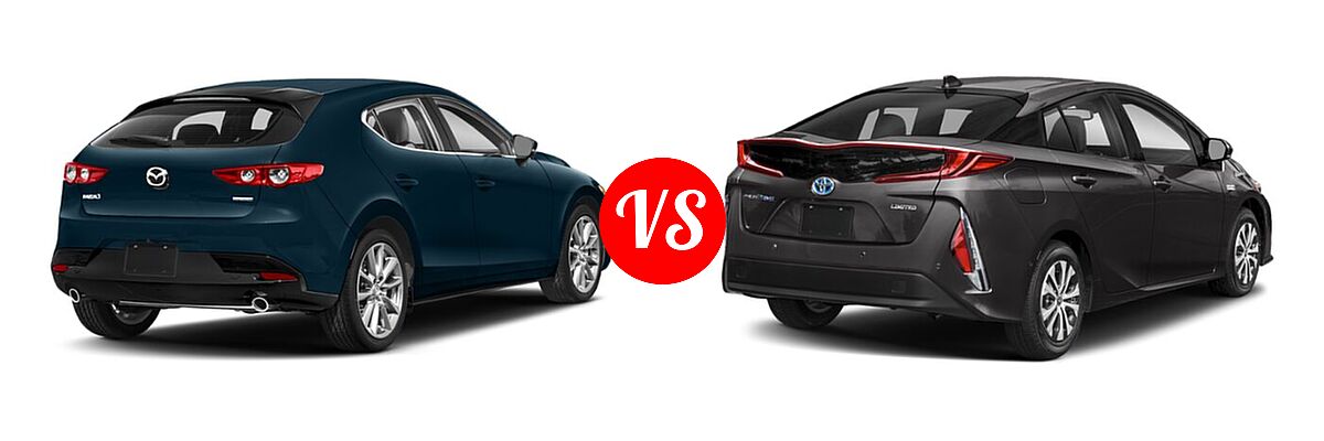 2021 Mazda 3 Hatchback 2.5 S vs. 2021 Toyota Prius Prime Hatchback PHEV Limited - Rear Right Comparison