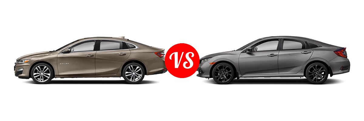 2021 Chevrolet Malibu Sedan Premier vs. 2021 Honda Civic Sedan Sport - Side Comparison
