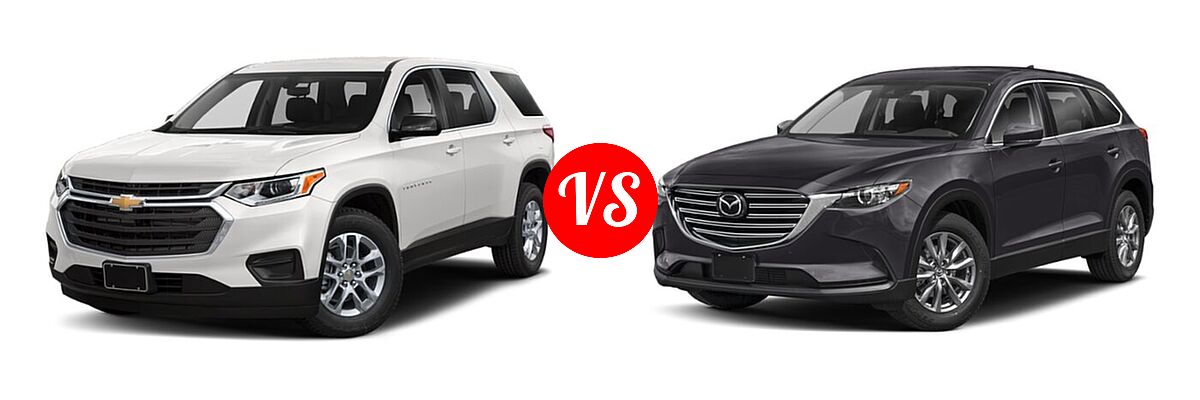 2021 Chevrolet Traverse SUV L / LS vs. 2021 Mazda CX-9 SUV Sport - Front Left Comparison