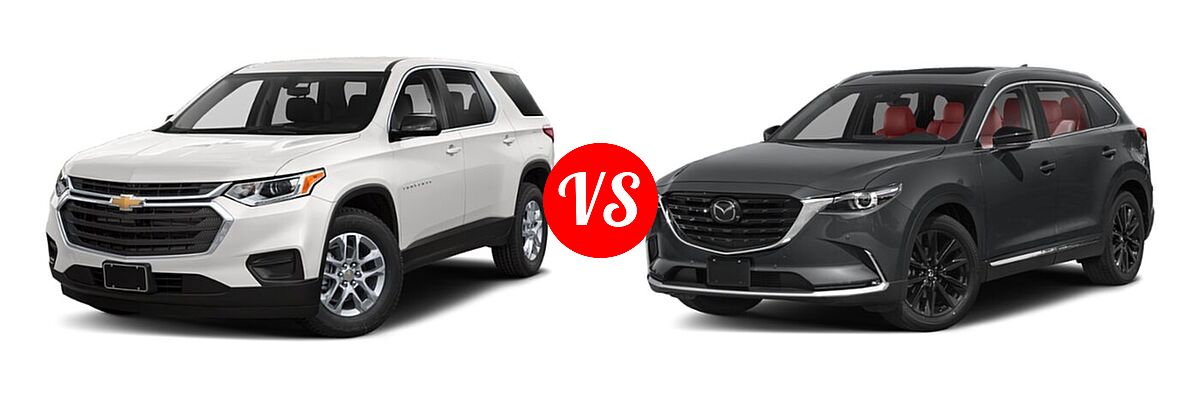 2021 Chevrolet Traverse SUV L / LS vs. 2021 Mazda CX-9 SUV Carbon Edition - Front Left Comparison