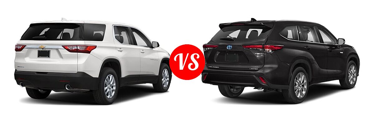 2021 Chevrolet Traverse SUV L / LS vs. 2021 Toyota Highlander Hybrid SUV Hybrid Hybrid Limited - Rear Right Comparison