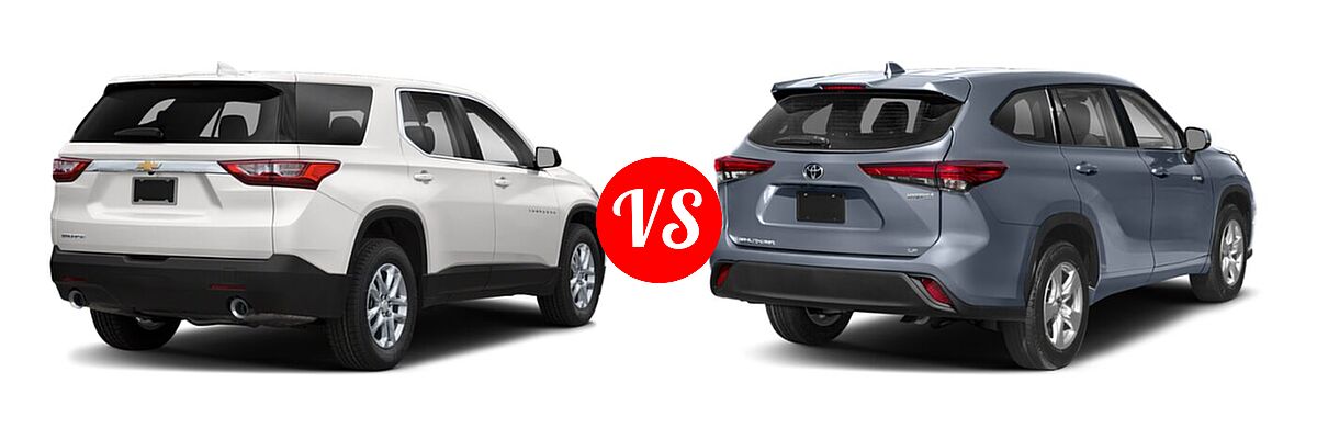 2021 Chevrolet Traverse SUV L / LS vs. 2021 Toyota Highlander Hybrid SUV Hybrid Hybrid LE / Hybrid XLE - Rear Right Comparison
