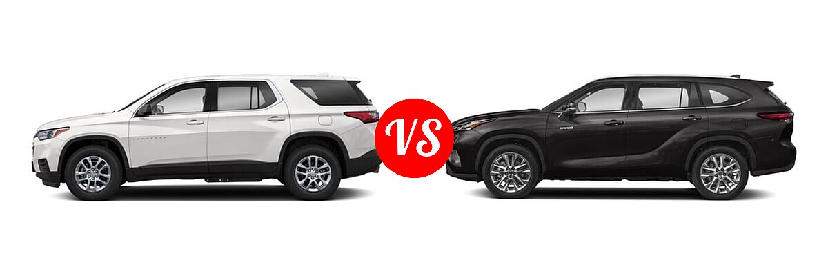 2021 Chevrolet Traverse SUV L / LS vs. 2021 Toyota Highlander Hybrid SUV Hybrid Hybrid Limited - Side Comparison