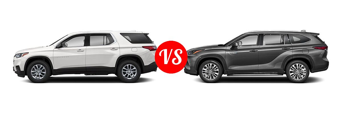2021 Chevrolet Traverse SUV L / LS vs. 2021 Toyota Highlander Hybrid SUV Hybrid Hybrid Platinum - Side Comparison