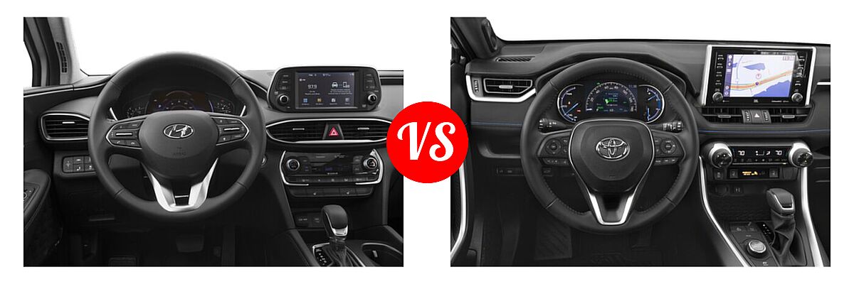 2020 Hyundai Santa Fe SUV Limited / Limited w/SULEV / SEL vs. 2020 Toyota RAV4 Hybrid SUV Hybrid XSE - Dashboard Comparison