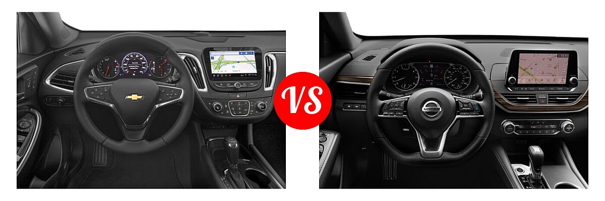 2021 Chevrolet Malibu Sedan Premier vs. 2021 Nissan Altima Sedan 2.5 Platinum / 2.5 SL / 2.5 SV - Dashboard Comparison