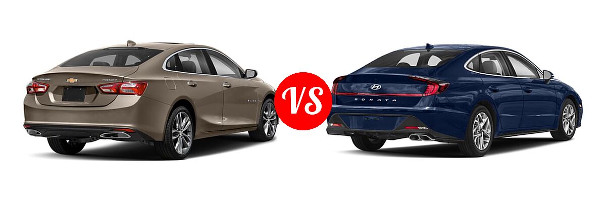 2021 Chevrolet Malibu Sedan Premier vs. 2021 Hyundai Sonata Sedan SEL / SEL Plus - Rear Right Comparison