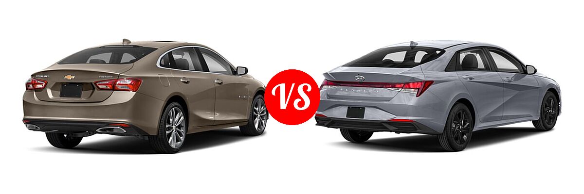 2021 Chevrolet Malibu Sedan Premier vs. 2021 Hyundai Elantra Sedan SEL - Rear Right Comparison