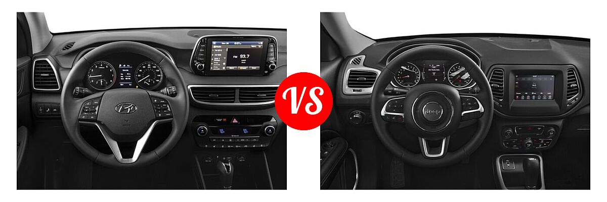 2021 Hyundai Tucson SUV Ultimate vs. 2021 Jeep Compass SUV 80th Anniversary / Altitude / Latitude / Limited / Sport - Dashboard Comparison