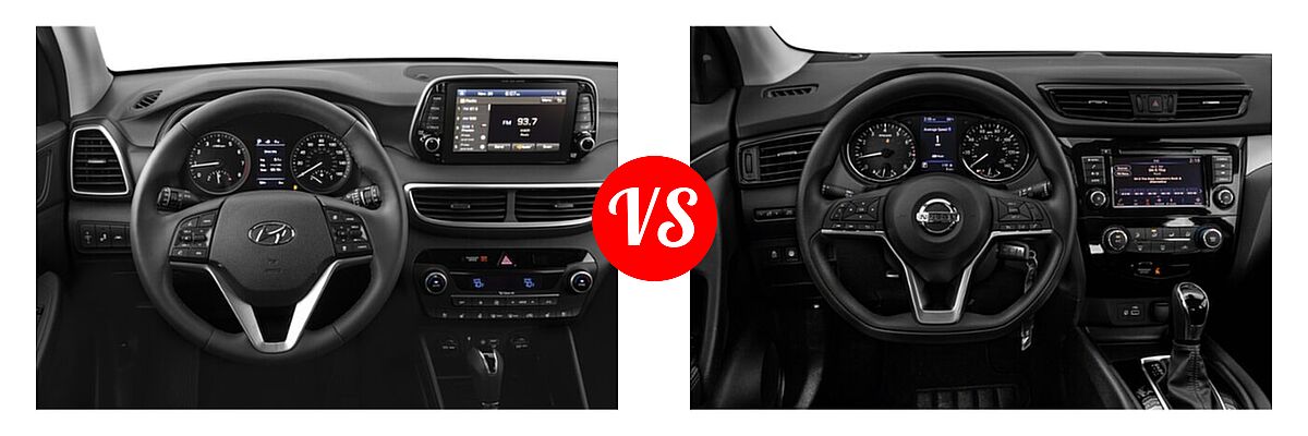 2021 Hyundai Tucson SUV Ultimate vs. 2021 Nissan Rogue Sport SUV S / SV - Dashboard Comparison