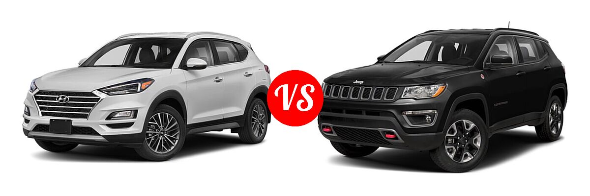 2021 Hyundai Tucson SUV Limited vs. 2021 Jeep Compass SUV Trailhawk - Front Left Comparison