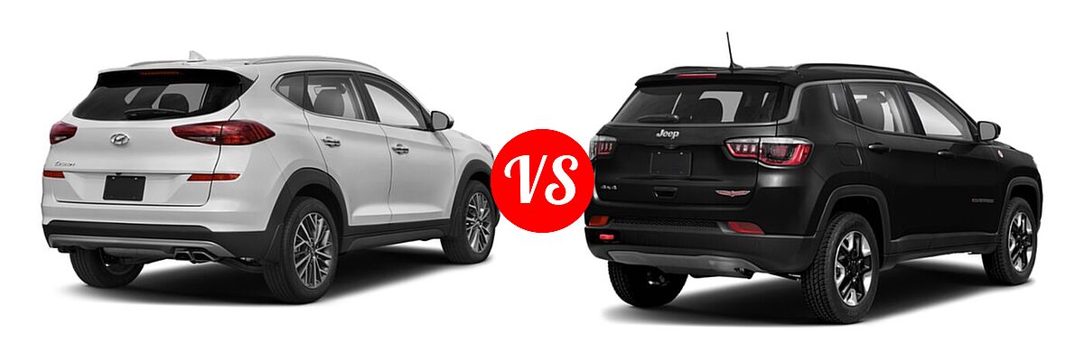 2021 Hyundai Tucson SUV Limited vs. 2021 Jeep Compass SUV Trailhawk - Rear Right Comparison