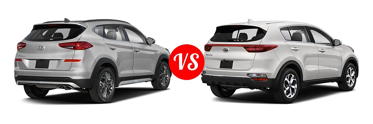 2021 Hyundai Tucson SUV Ultimate vs. 2021 Kia Sportage SUV EX / LX / S / SX Turbo - Rear Right Comparison