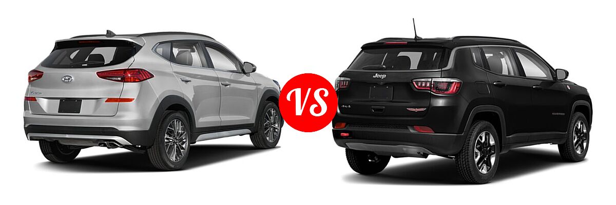 2021 Hyundai Tucson SUV Ultimate vs. 2021 Jeep Compass SUV Trailhawk - Rear Right Comparison