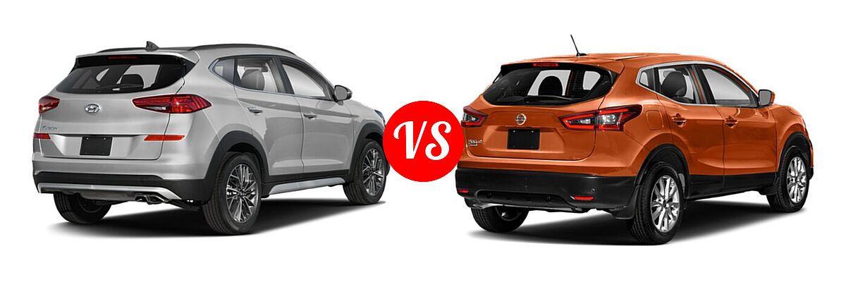 2021 Hyundai Tucson SUV Ultimate vs. 2021 Nissan Rogue Sport SUV S / SV - Rear Right Comparison
