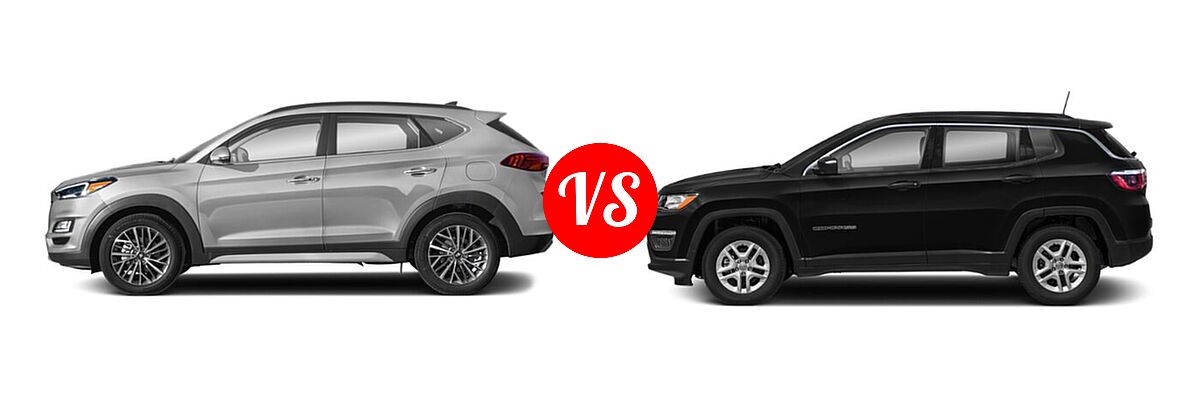 2021 Hyundai Tucson SUV Ultimate vs. 2021 Jeep Compass SUV 80th Anniversary / Altitude / Latitude / Limited / Sport - Side Comparison