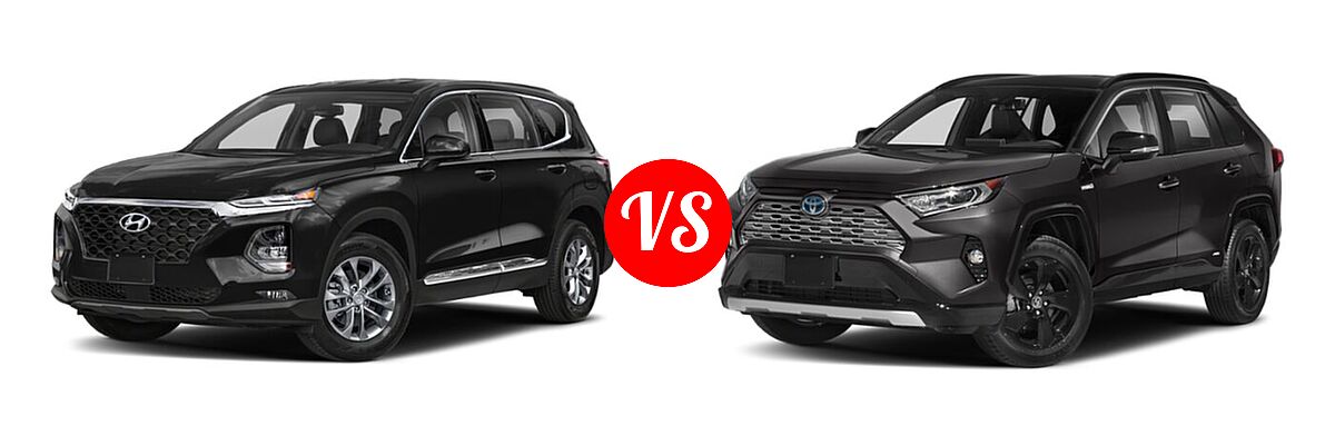2020 Hyundai Santa Fe SUV SE / SE w/SULEV / SEL / SEL w/SULEV vs. 2020 Toyota RAV4 Hybrid SUV Hybrid XSE - Front Left Comparison