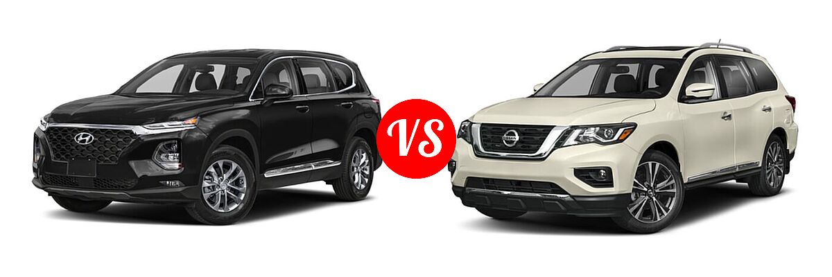 2020 Hyundai Santa Fe SUV SE / SE w/SULEV / SEL / SEL w/SULEV vs. 2020 Nissan Pathfinder SUV Platinum - Front Left Comparison